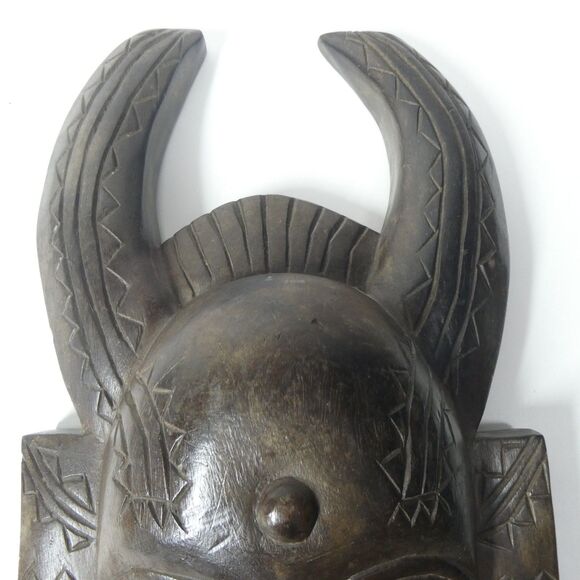 Horned Senufo Wooden Wall Mask Vintage Carved Ivory Coast Africa - Picture 4 of 11